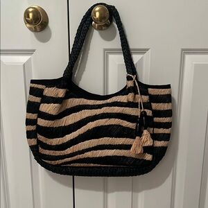 J. Crew Black and Tan Striped Tote Bag